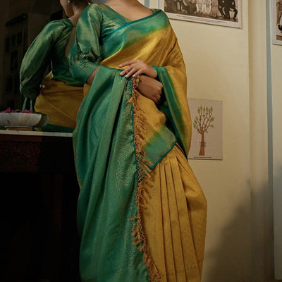 Amber Yellow Kanjivaram Saree