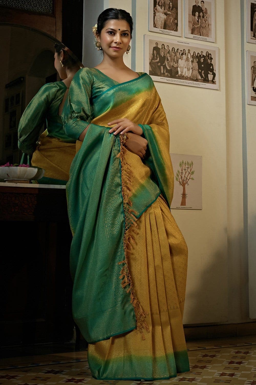 Amber Yellow Kanjivaram Saree