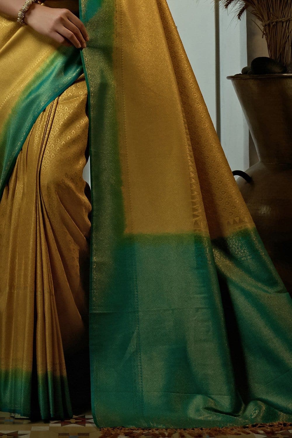 Amber Yellow Kanjivaram Saree