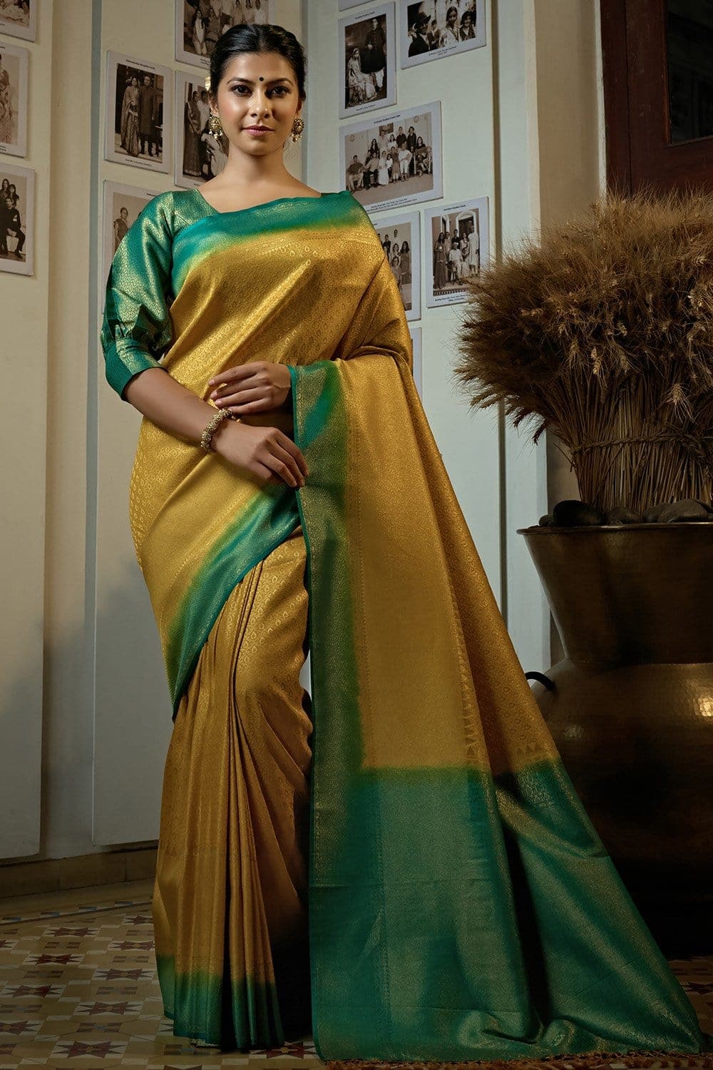Amber Yellow Kanjivaram Saree