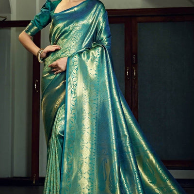 Azul Mar Blue Kanjivaram Saree