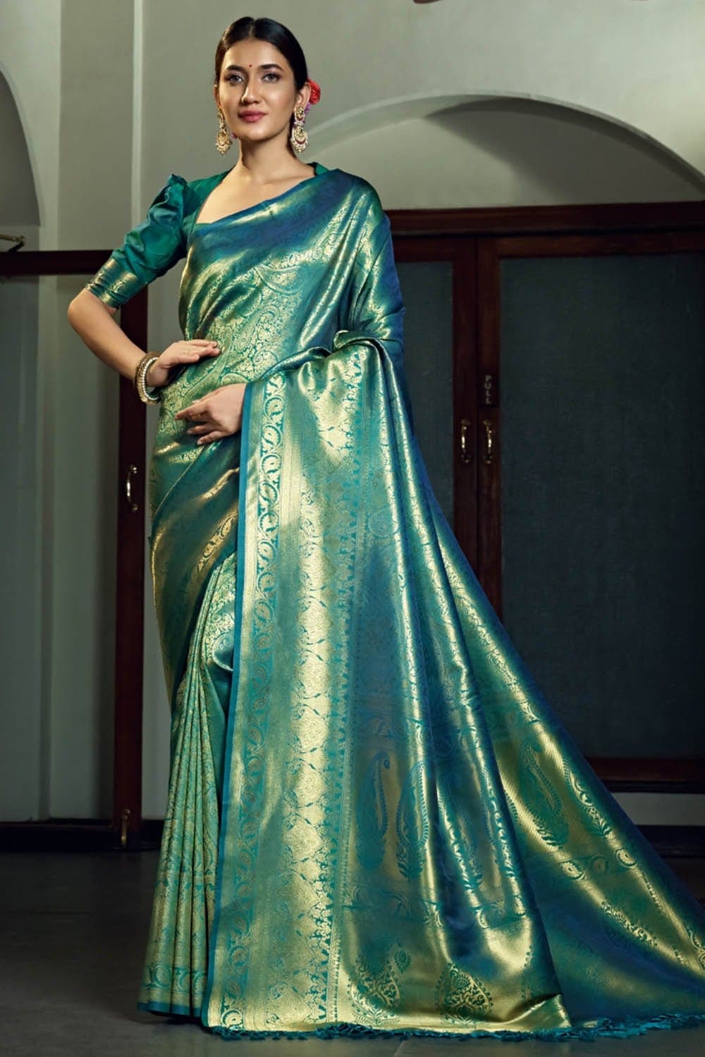Azul Mar Blue Kanjivaram Saree