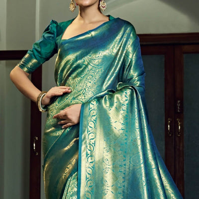 Azul Mar Blue Kanjivaram Saree