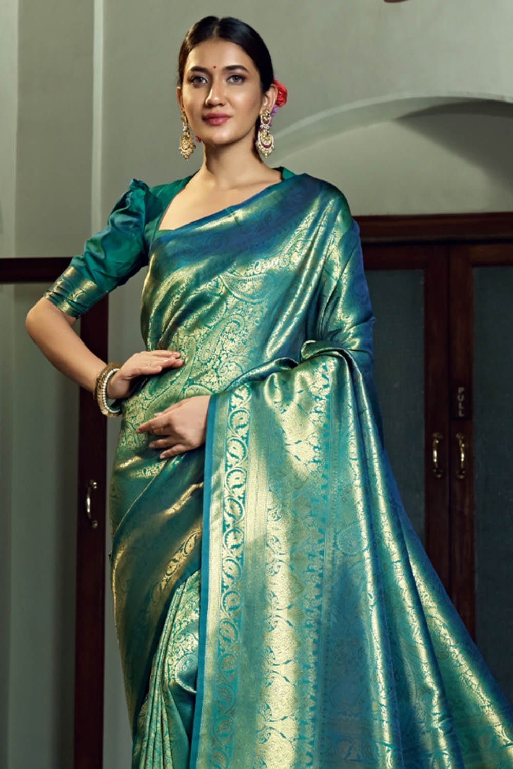 Azul Mar Blue Kanjivaram Saree