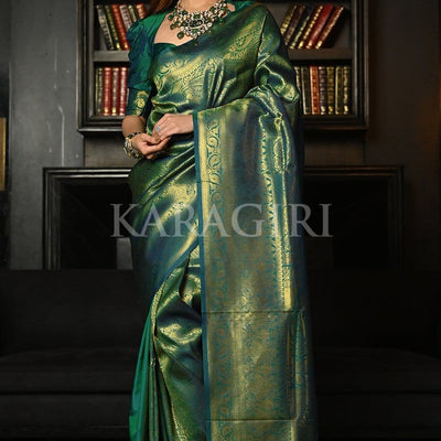 Azul Mar Blue Kanjivaram Saree