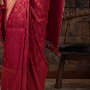 Burgundy Red Zari Work Kanjivaram Saree