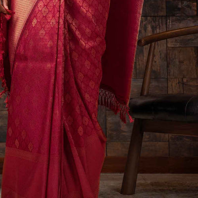 Burgundy Red Zari Work Kanjivaram Saree