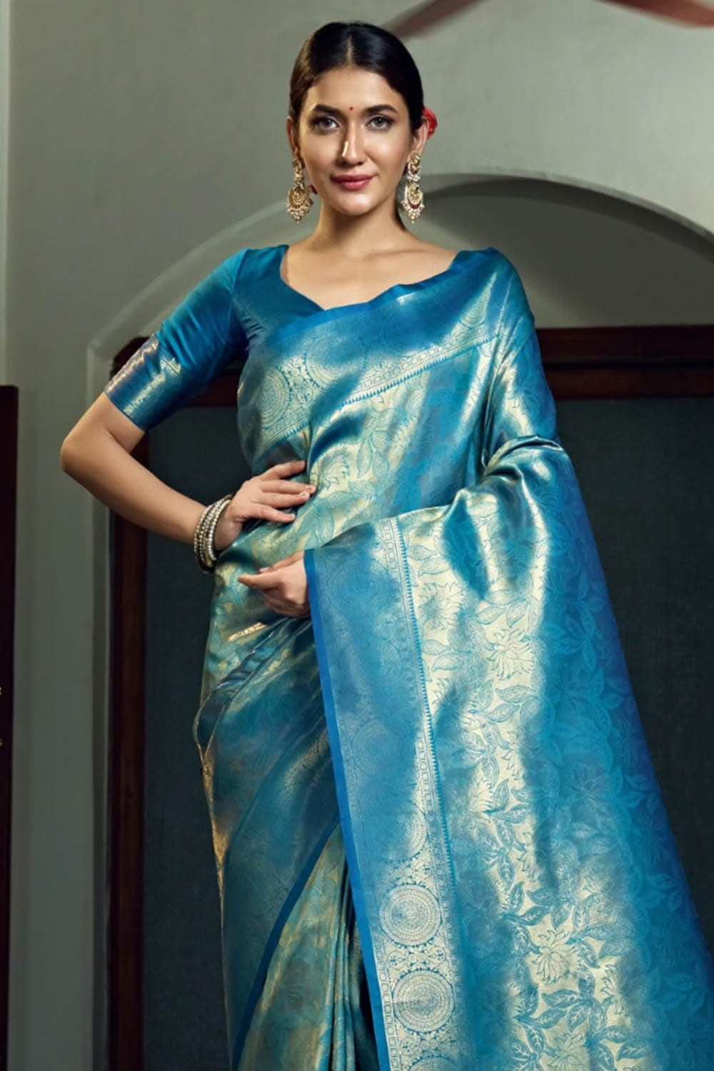 Cerulean Blue Kanjivaram Saree