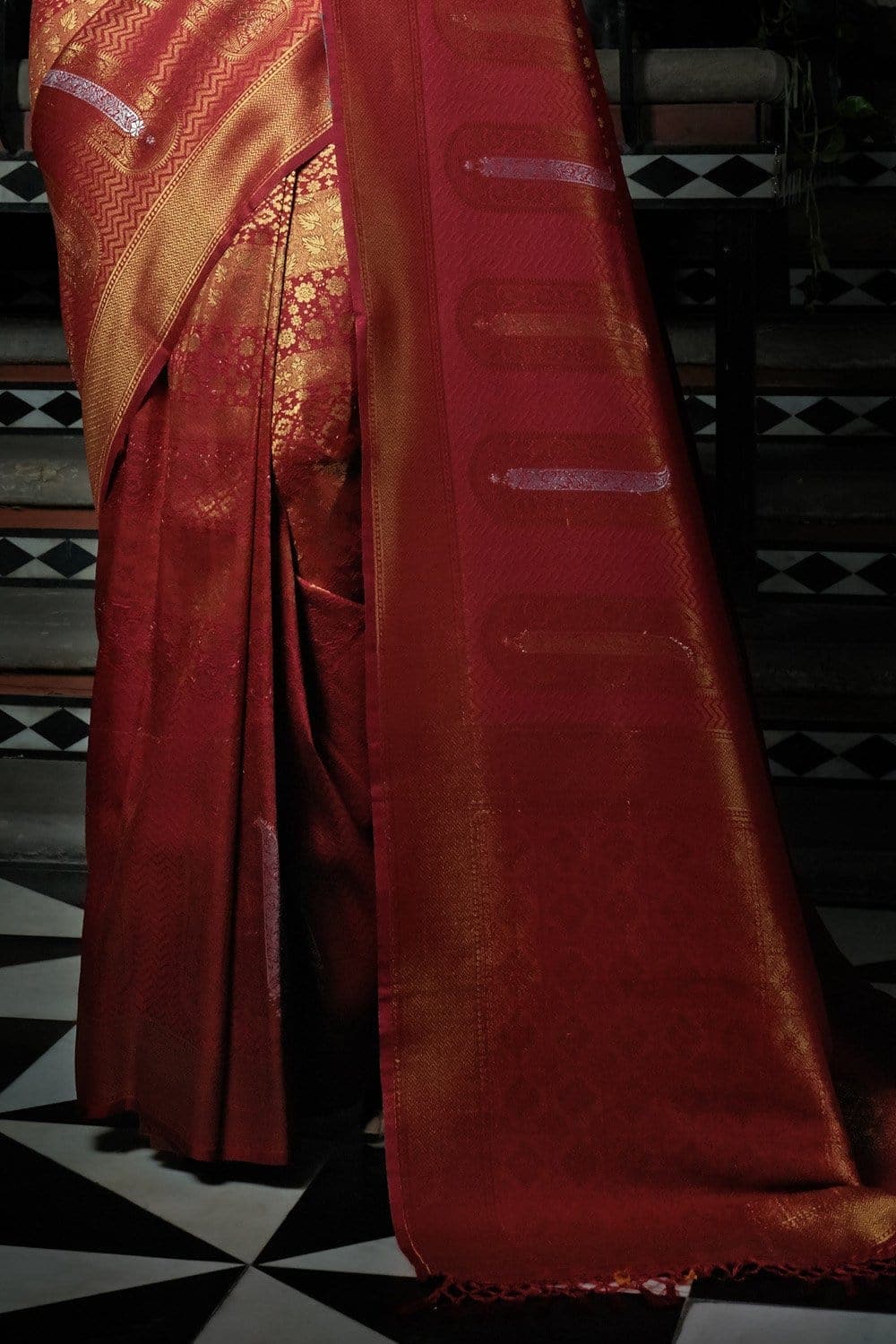 Claret Red Kanjivaram Saree