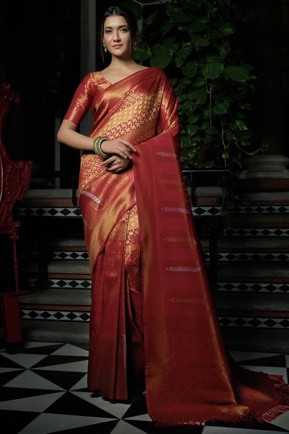 Claret Red Kanjivaram Saree