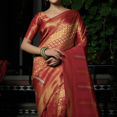Claret Red Kanjivaram Saree