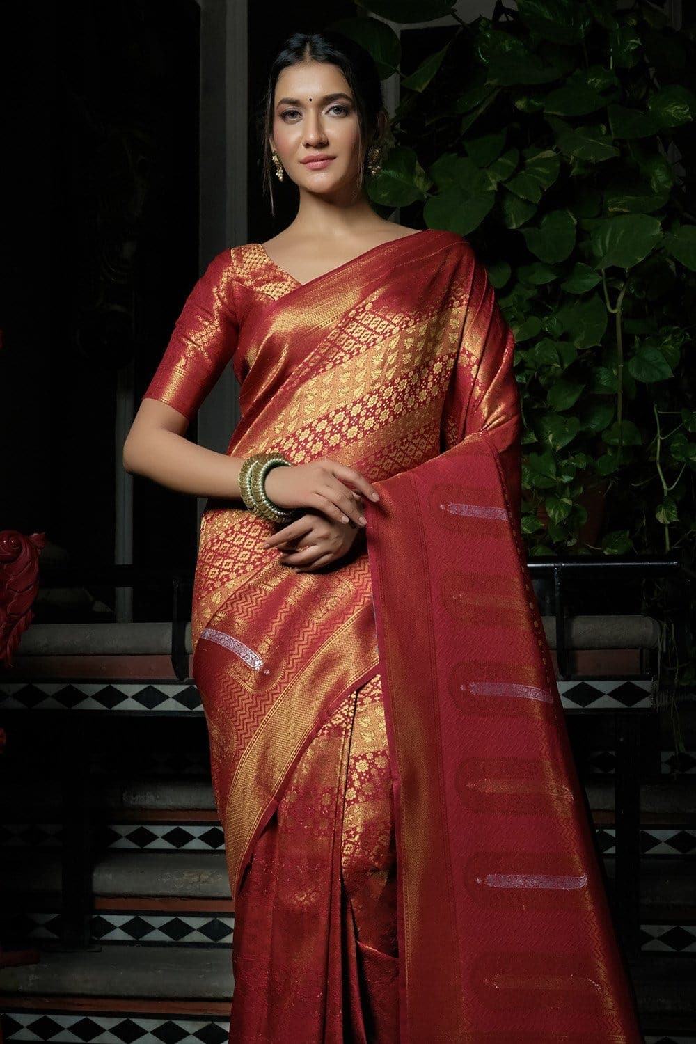 Claret Red Kanjivaram Saree