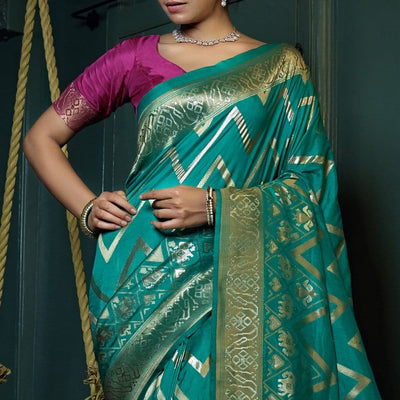 Cyan Blue Kanjivaram Saree