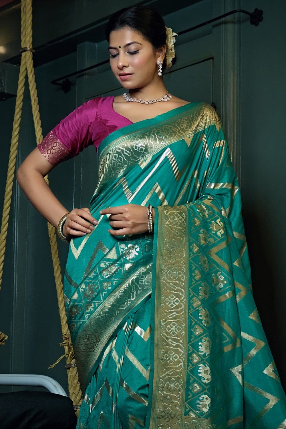 Cyan Blue Kanjivaram Saree