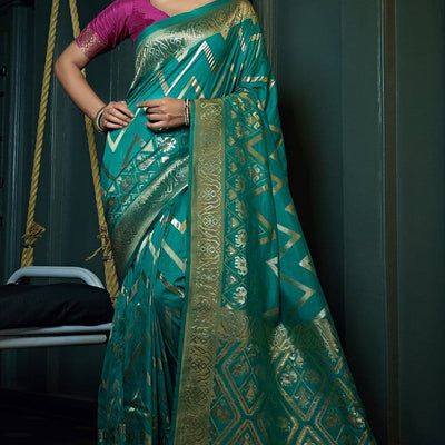 Cyan Blue Kanjivaram Saree