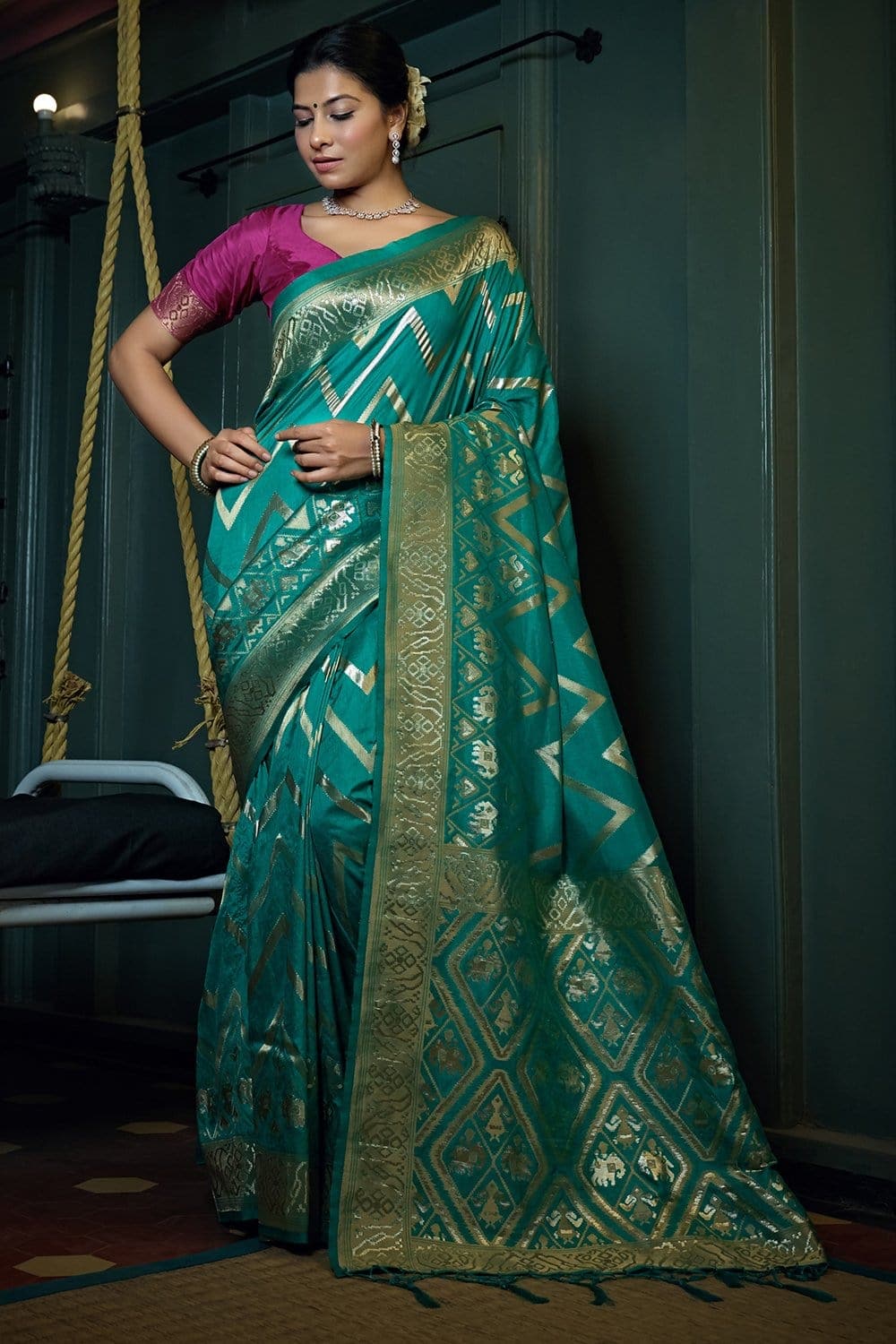 Cyan Blue Kanjivaram Saree