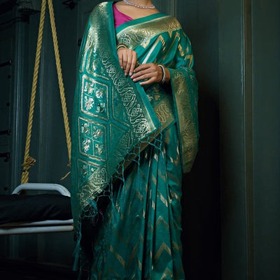 Cyan Blue Kanjivaram Saree