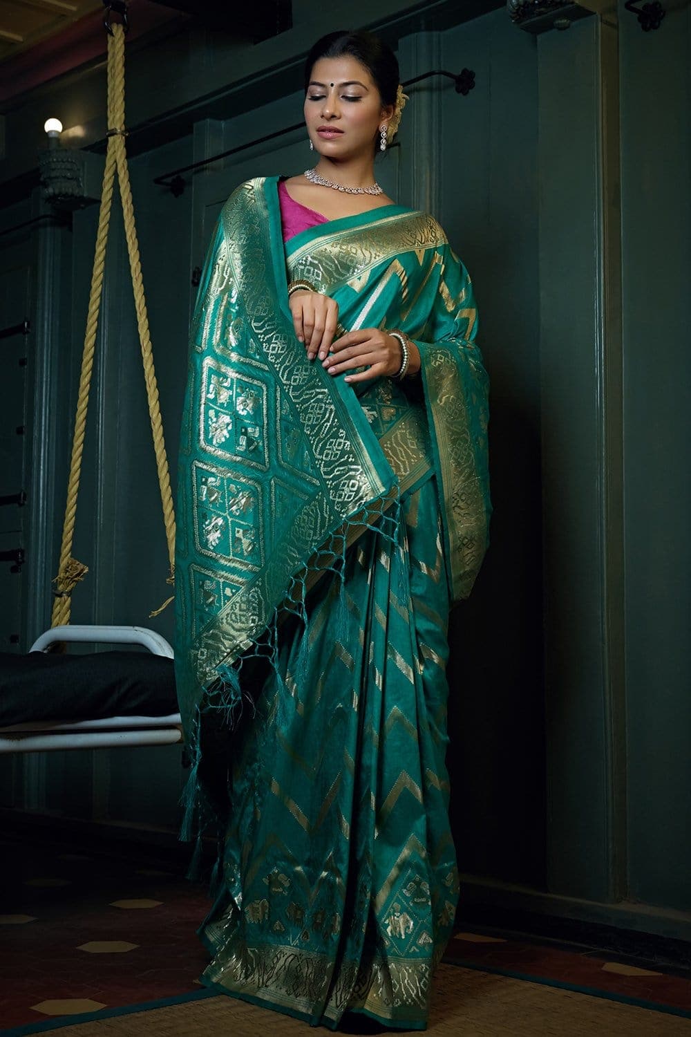 Cyan Blue Kanjivaram Saree