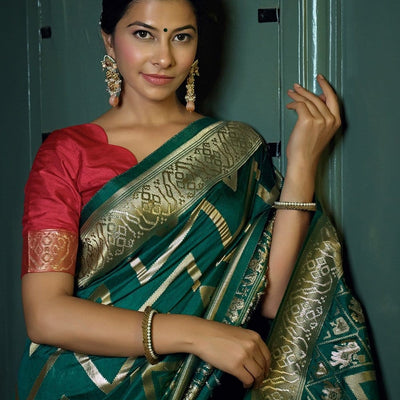Deep Green Kanjivaram Saree