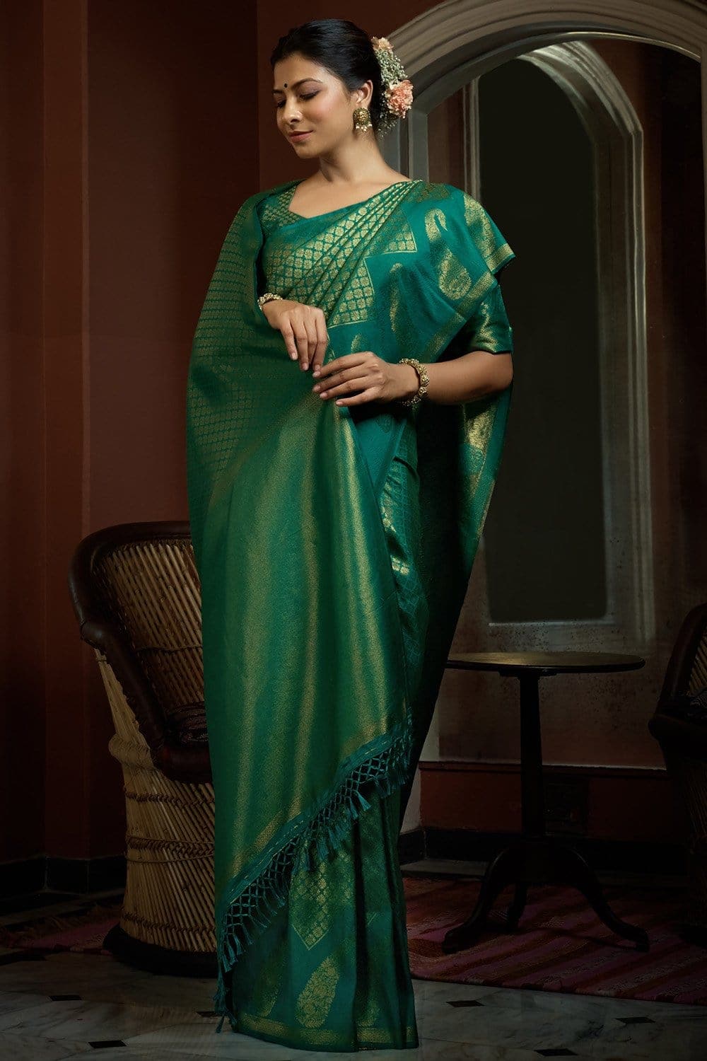 Garden Grove Green Kanjivaram Saree