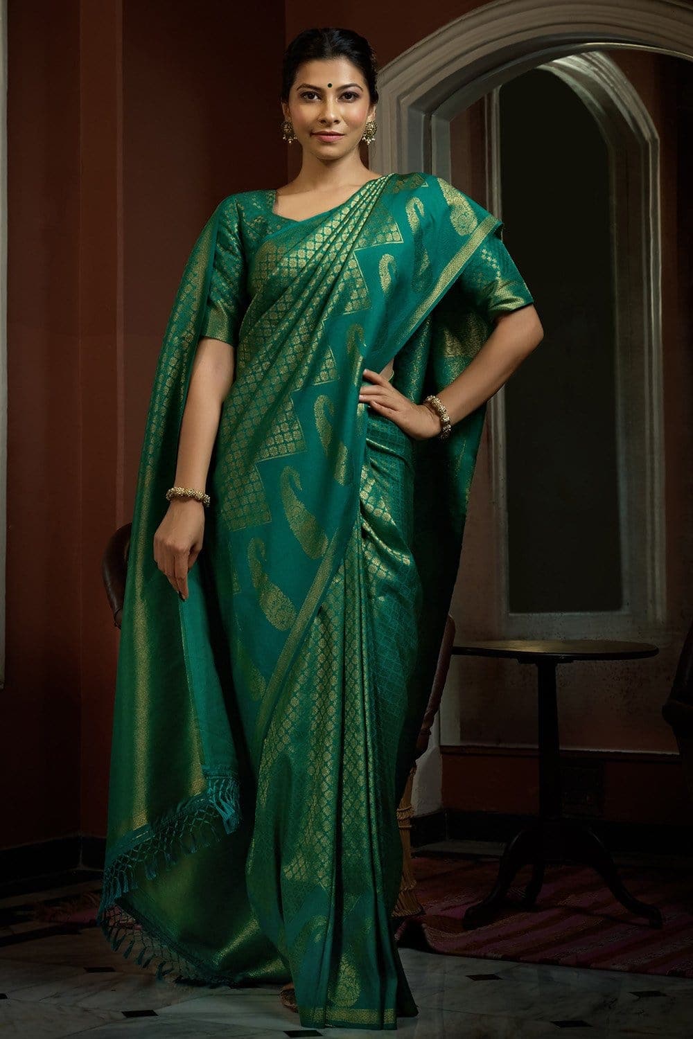 Garden Grove Green Kanjivaram Saree