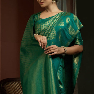 Garden Grove Green Kanjivaram Saree
