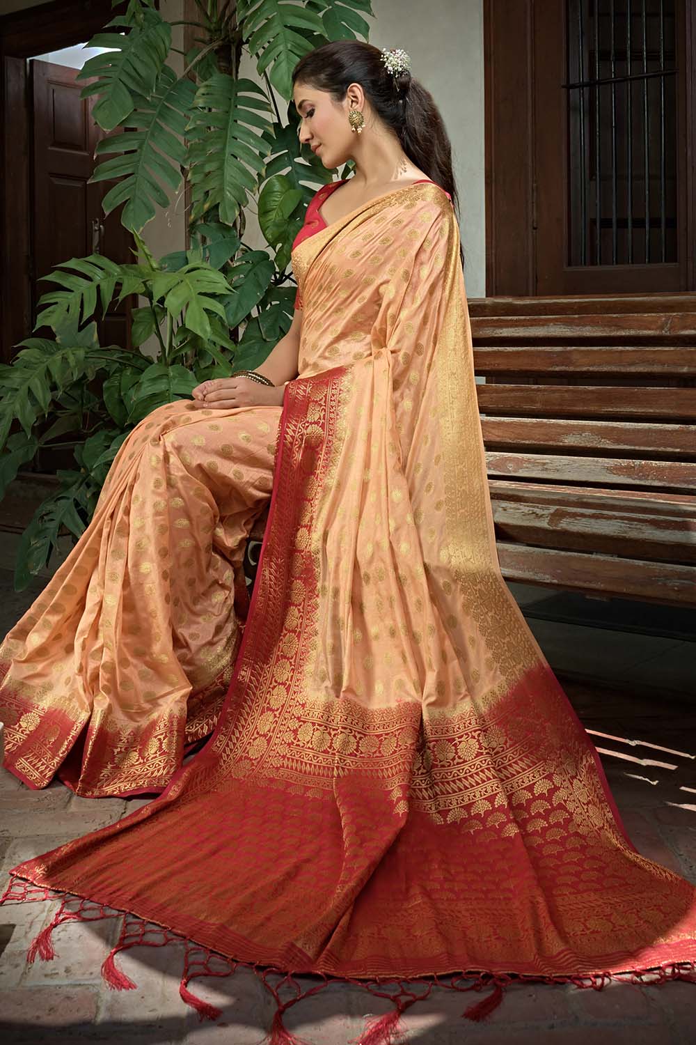 Granite Rose Peach Kanjivaram Saree