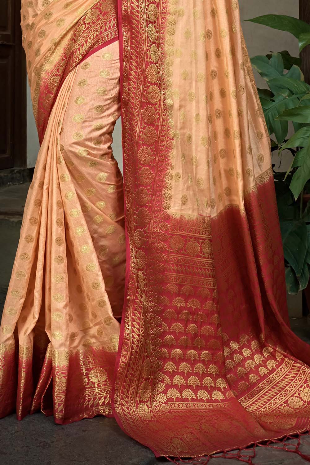 Granite Rose Peach Kanjivaram Saree