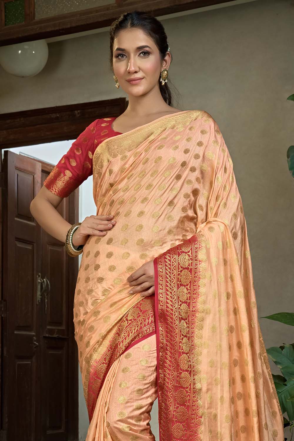 Granite Rose Peach Kanjivaram Saree