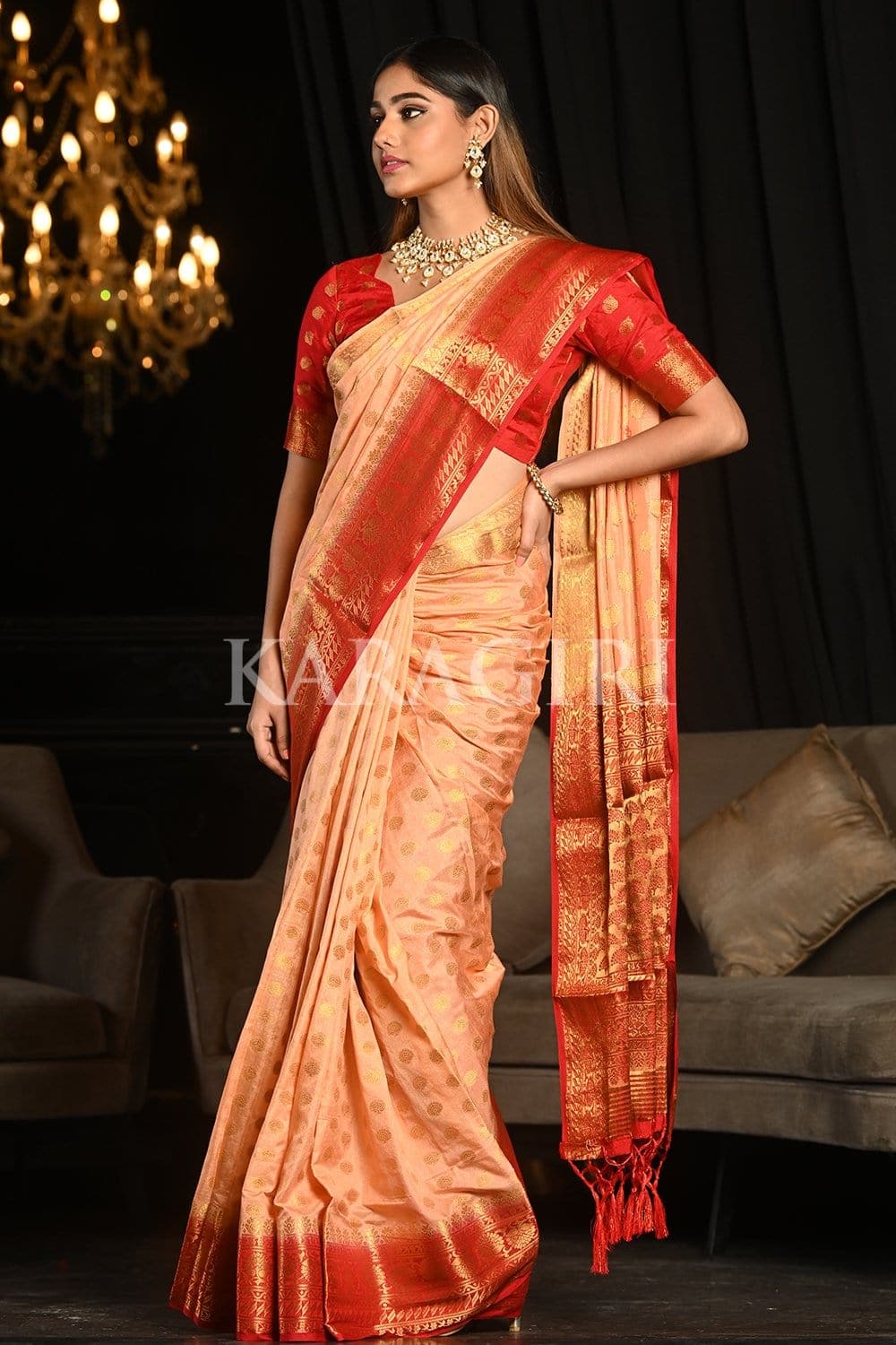 Granite Rose Peach Kanjivaram Saree