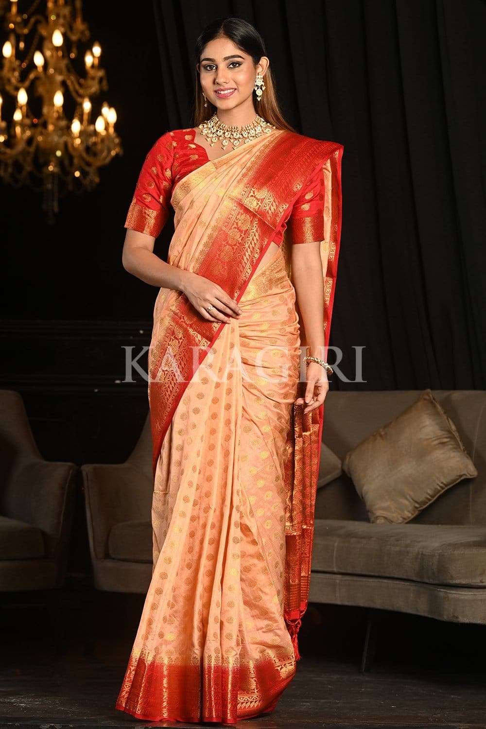 Granite Rose Peach Kanjivaram Saree