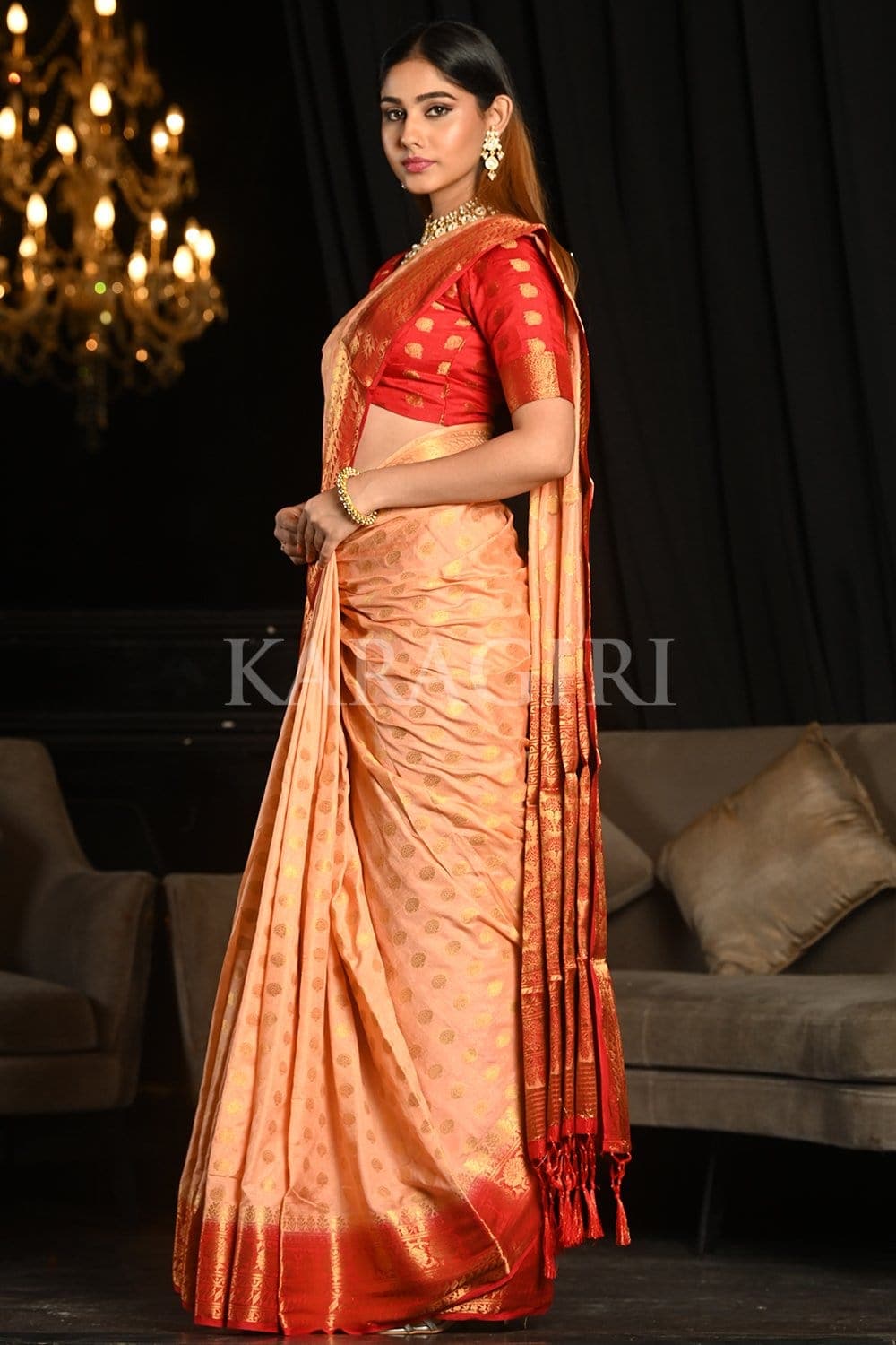 Granite Rose Peach Kanjivaram Saree