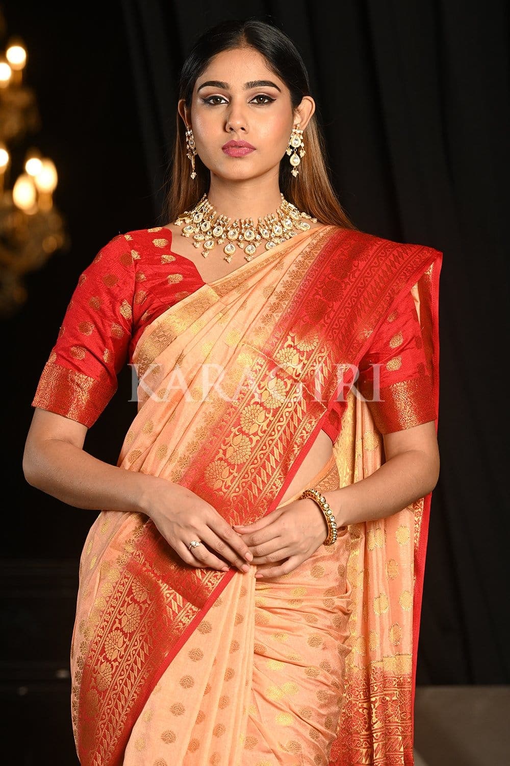 Granite Rose Peach Kanjivaram Saree