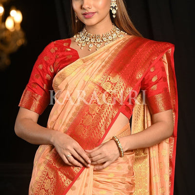 Granite Rose Peach Kanjivaram Saree
