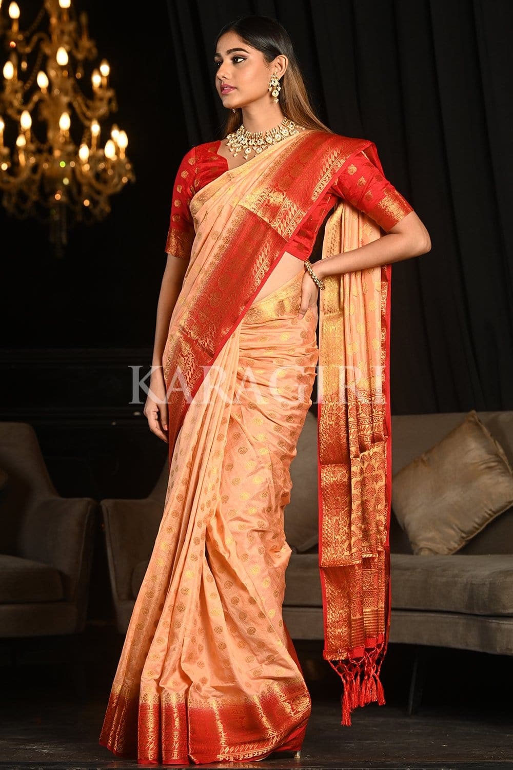 Granite Rose Peach Kanjivaram Saree