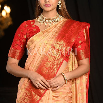 Granite Rose Peach Kanjivaram Saree