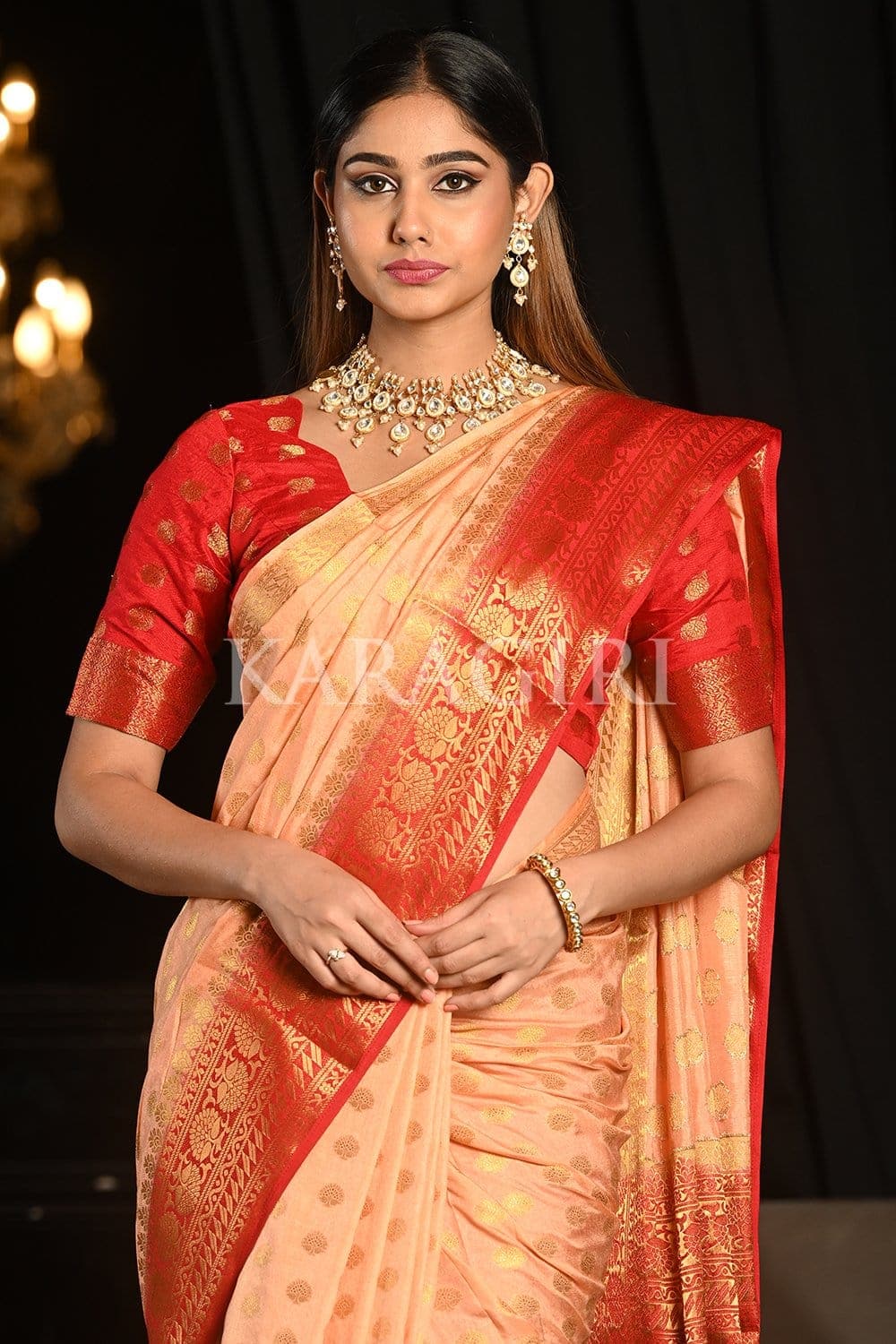 Granite Rose Peach Kanjivaram Saree