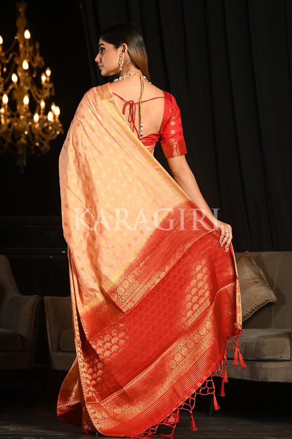 Granite Rose Peach Kanjivaram Saree