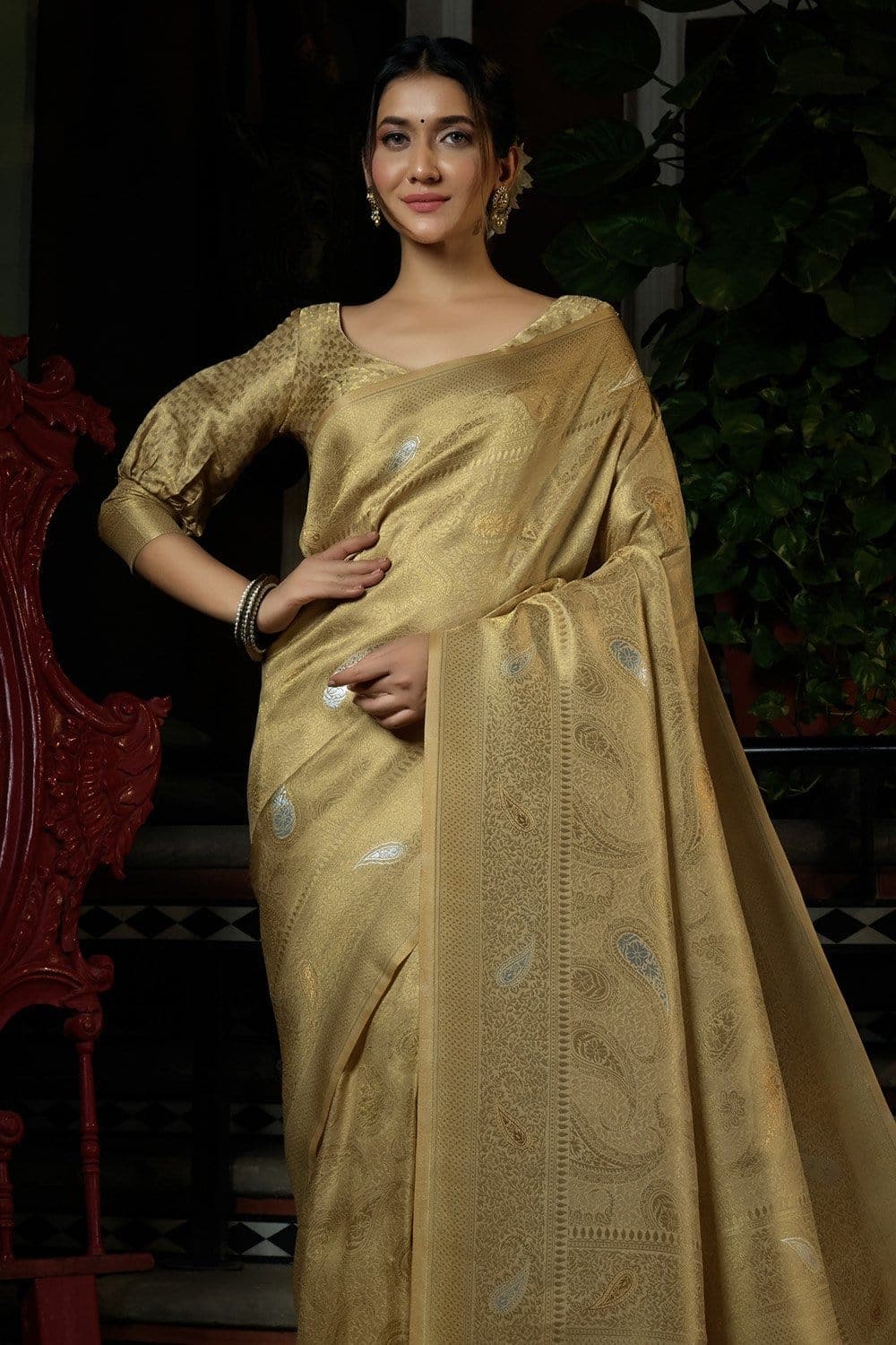 Hazelnut Yellow Kanjivaram Saree