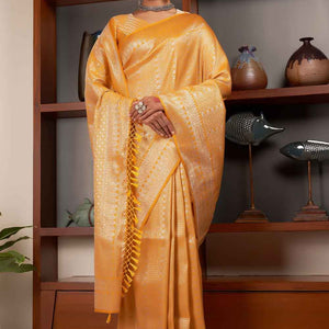 Honey Yellow Zari Work Kanjivaram Saree