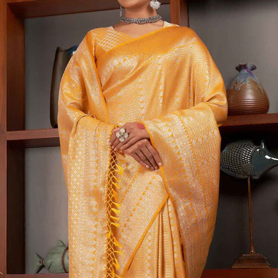 Honey Yellow Zari Work Kanjivaram Saree
