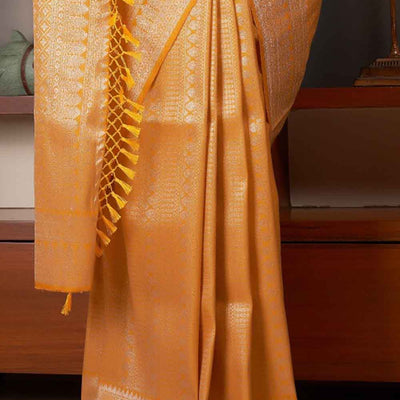 Honey Yellow Zari Work Kanjivaram Saree