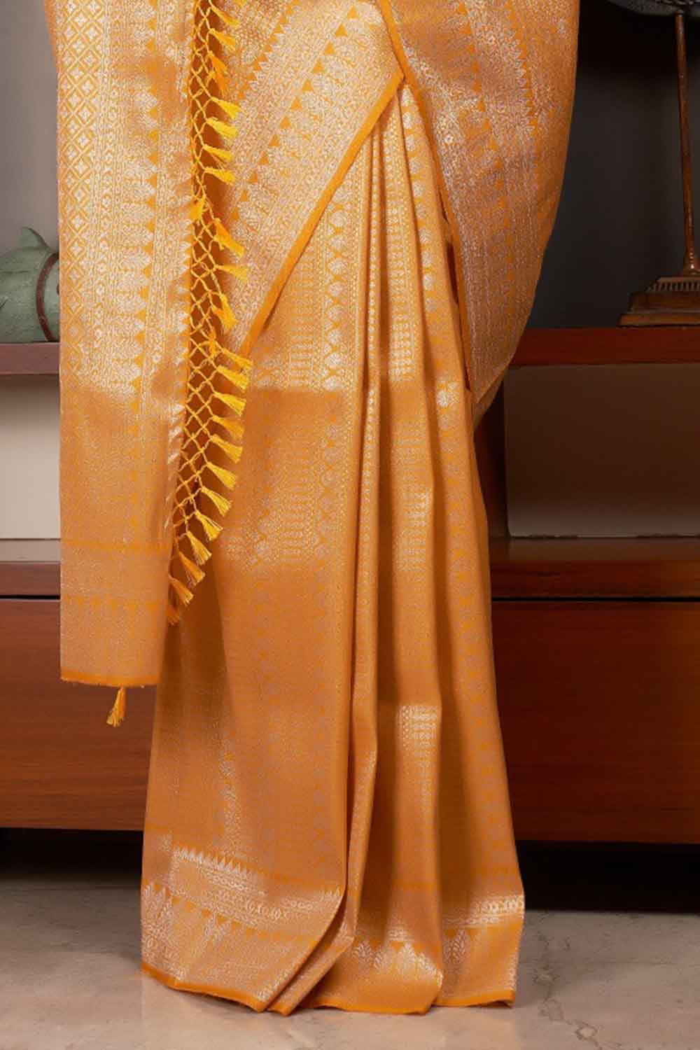 Honey Yellow Zari Work Kanjivaram Saree
