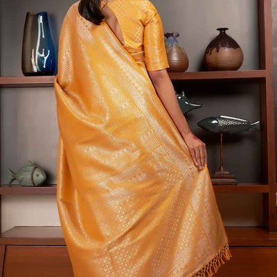 Honey Yellow Zari Work Kanjivaram Saree