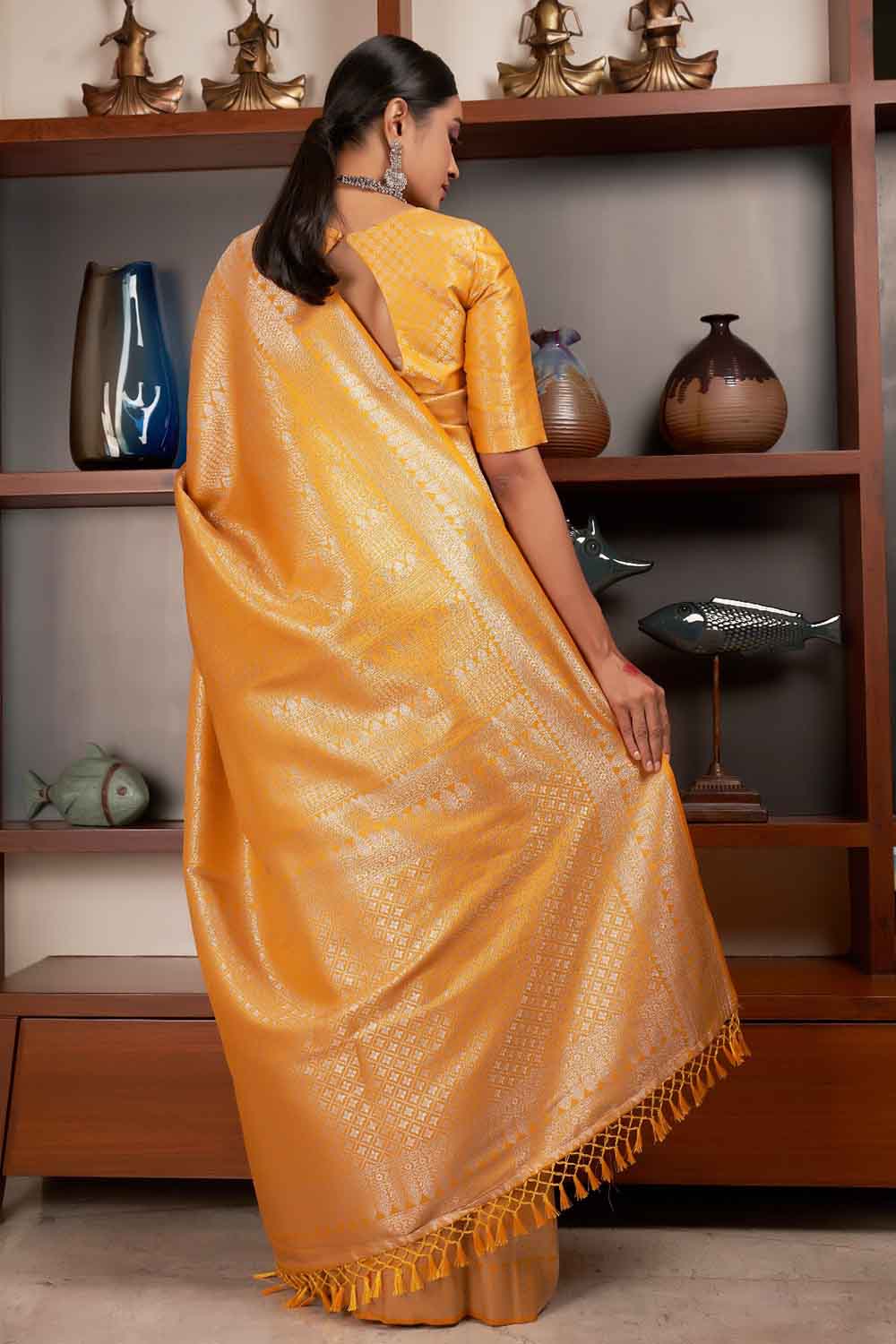 Honey Yellow Zari Work Kanjivaram Saree