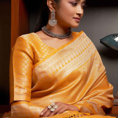 Honey Yellow Zari Work Kanjivaram Saree