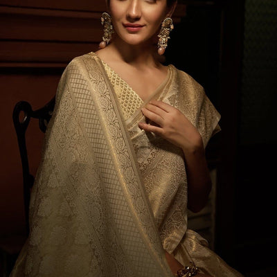 Lavender White Kanjivaram Saree