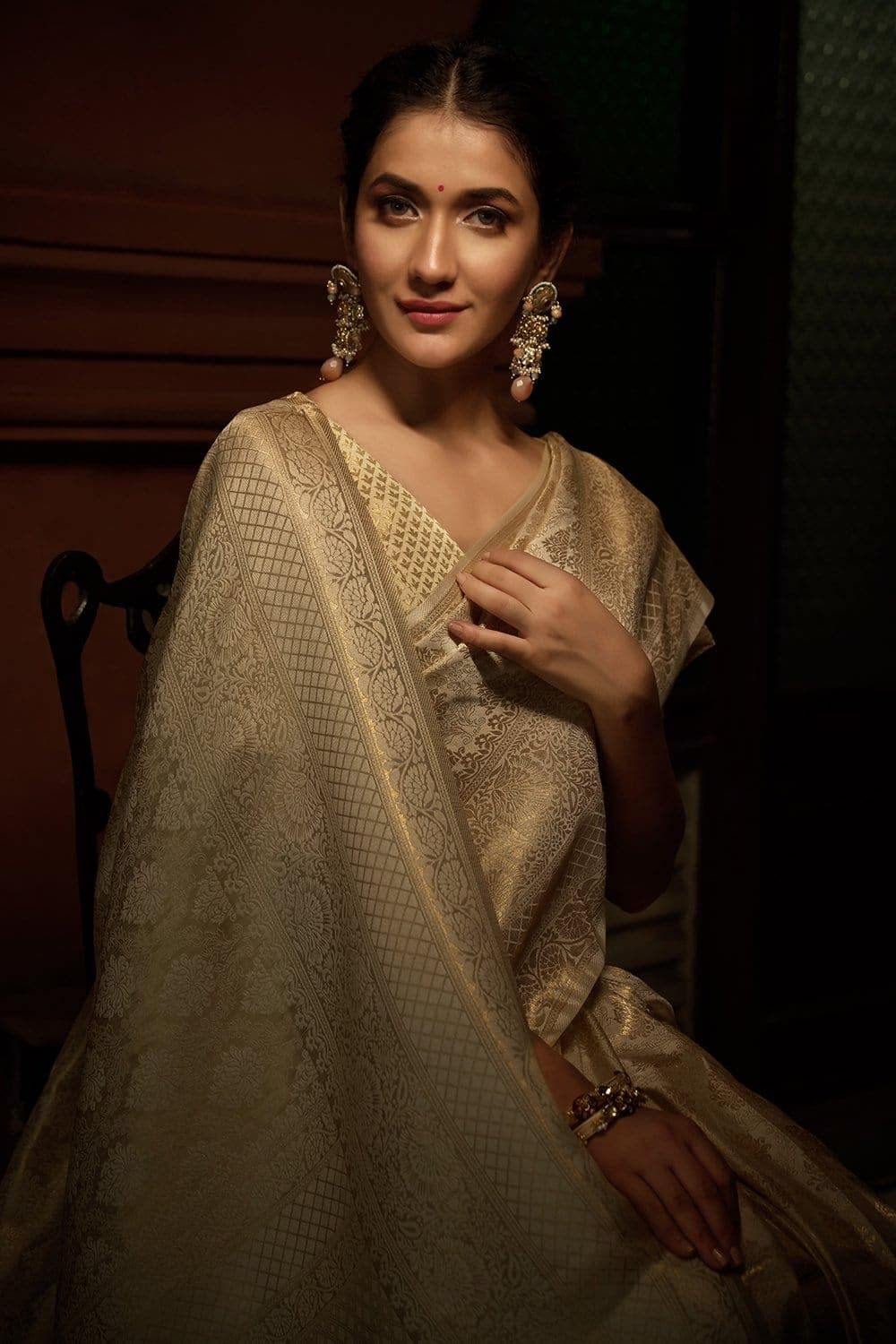 Lavender White Kanjivaram Saree