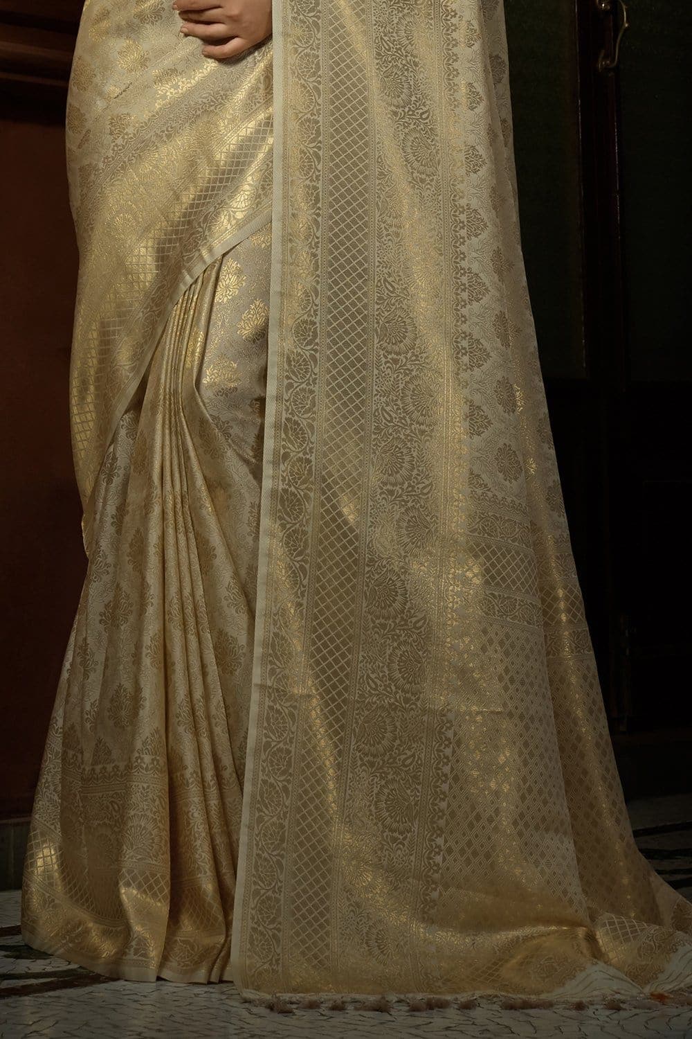Lavender White Kanjivaram Saree