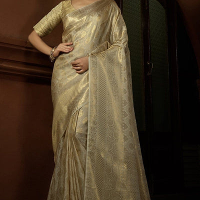 Lavender White Kanjivaram Saree